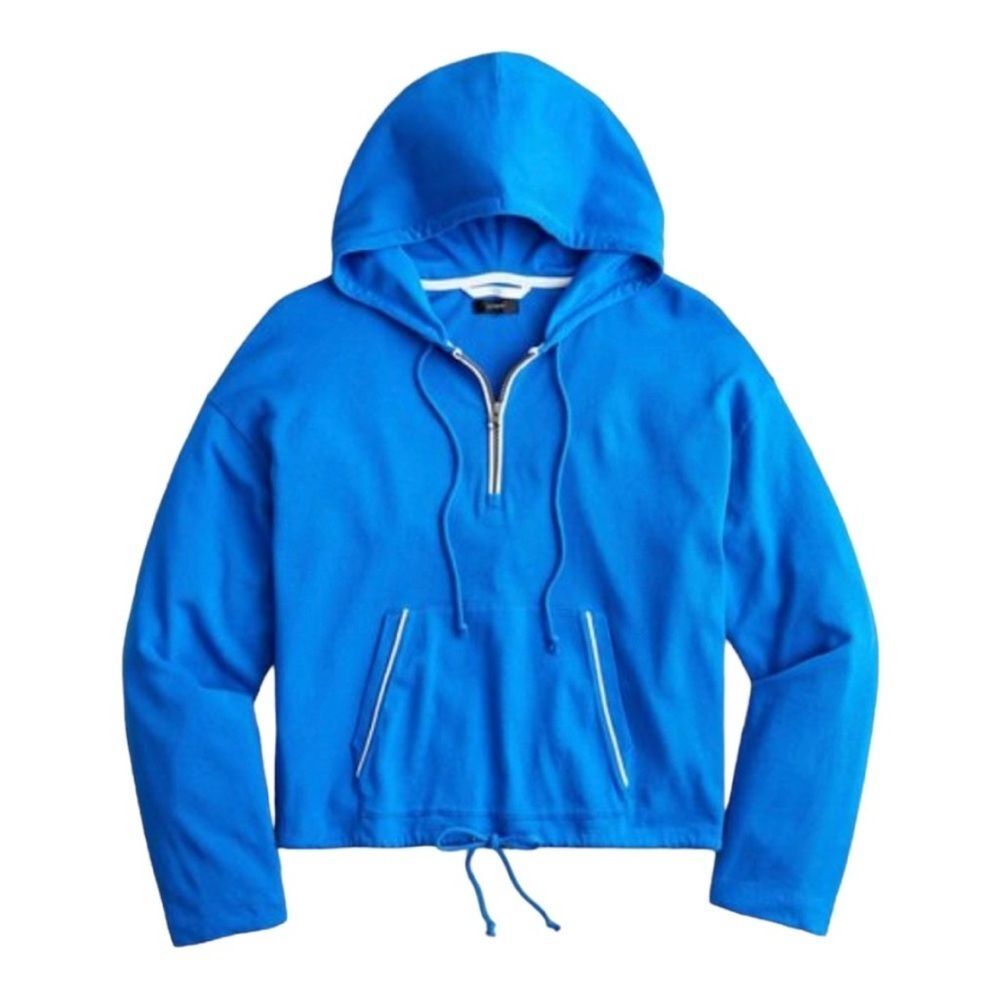 NWT J. Crew Magic Rinse Cropped Drawstring Hoodie - Blue Medium